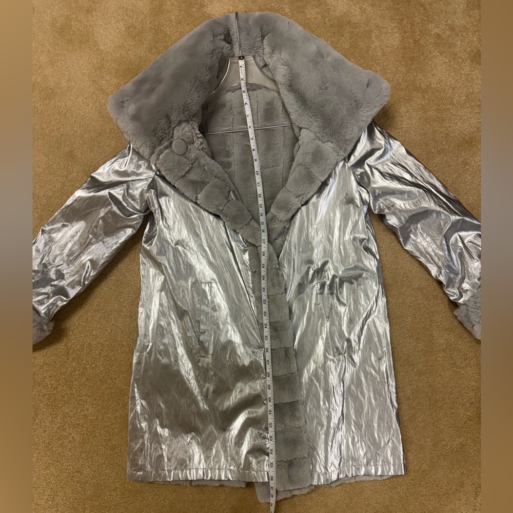 Joseph Ribkoff Silver Faux Fur Reversible Coat - Picture 13 of 15